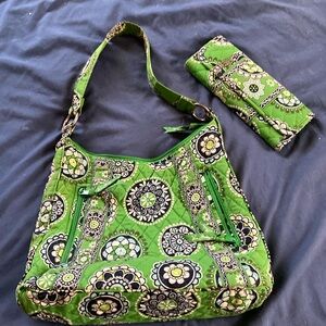 Vera Bradley Green bag with matching wallet.